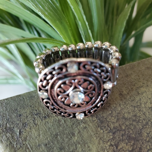 Antique Silver Tone Adjustable Band Round Ring 💥3 for $24💥 - Picture 15 of 15